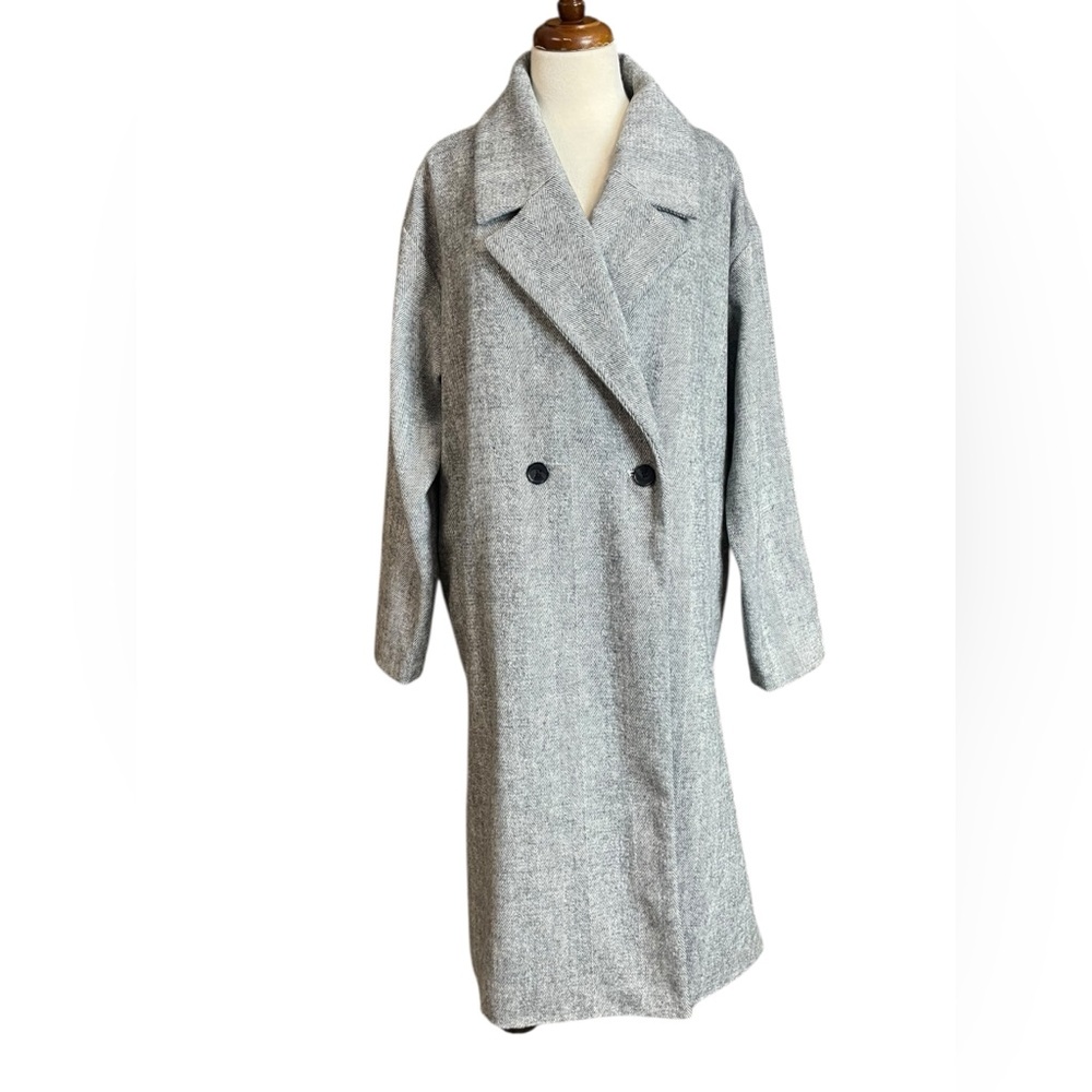 Old Navy black & white Herringbone midi coat XL